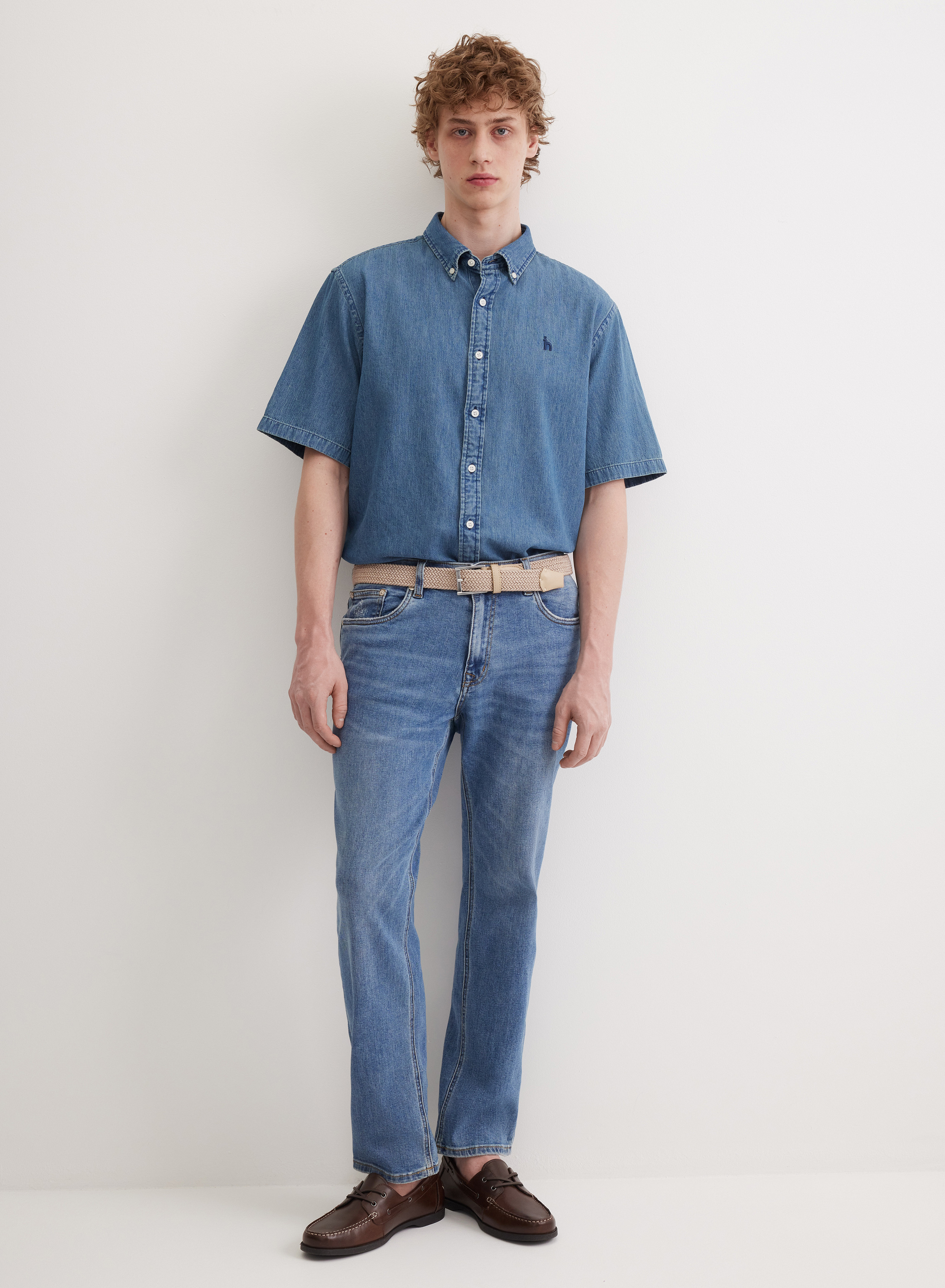 Джинсовая рубашка с коротким рукавом  - основное изображение товара